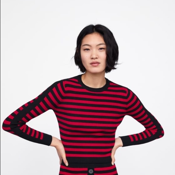 Zara Tops - 🔺ZARA🔺 Black and Red striped sweater